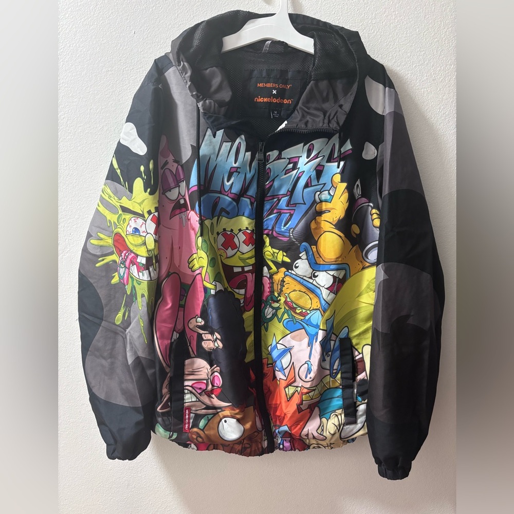 Members Only Nickelodeon Black Multicolor Windbreaker size M- SpongeBob, rugrats